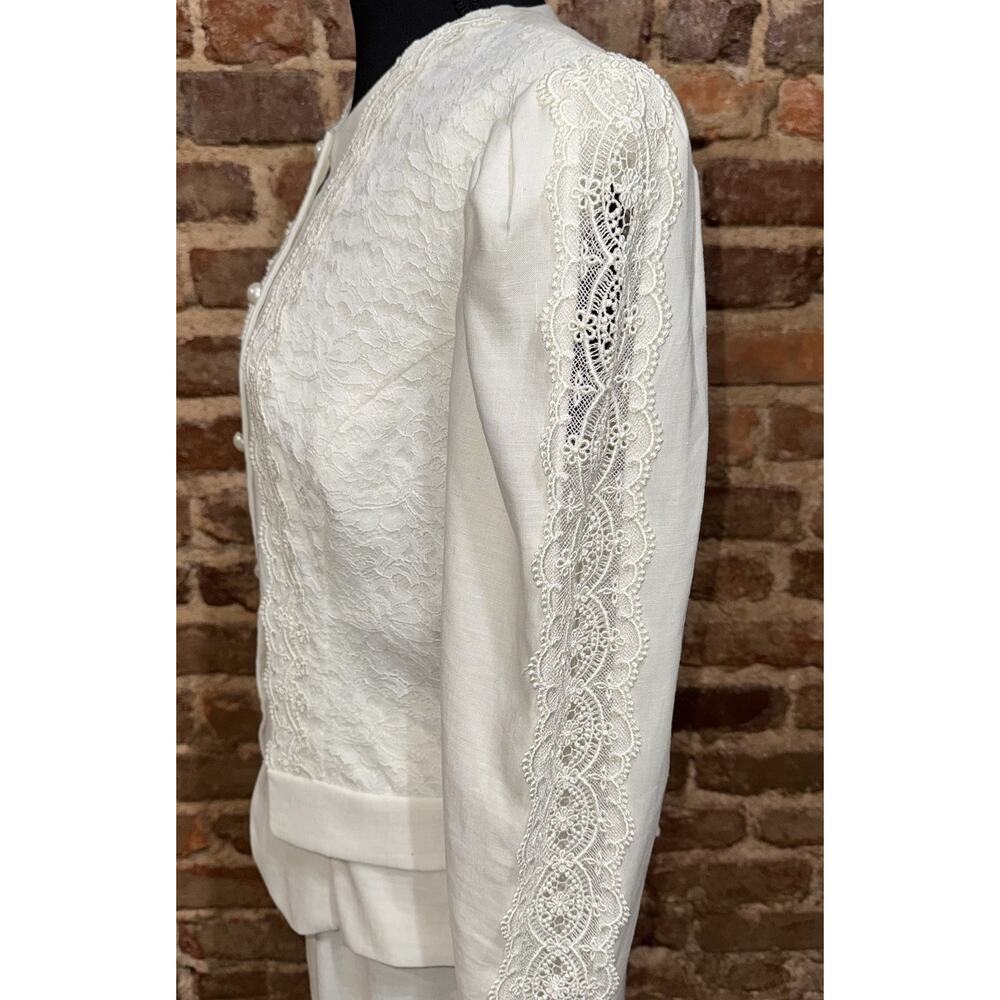 90’s Jessica McClintock White Linen Lace Skirt Suit 12 wedding bridal courthouse - Picture 6 of 15